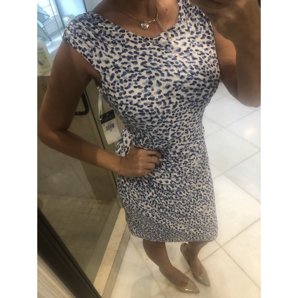 Lauren Ralph Lauren Blue White Ruched Jersey Sheath Dress 12 250713727001